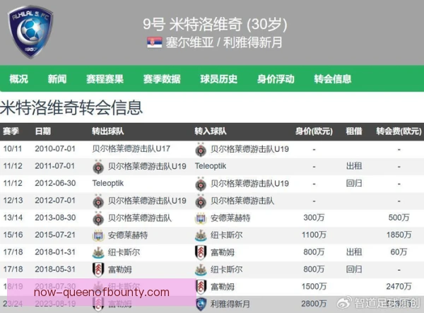 2026年米特洛维奇与利雅得新月的合同和体能状况